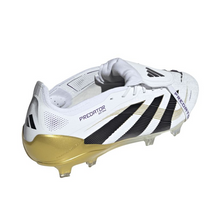 Load image into Gallery viewer, White soccer cleat with gold sole on a white background
