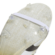 Load image into Gallery viewer, Close-up of a soccer cleat with a white sole and black and white patterned sole.