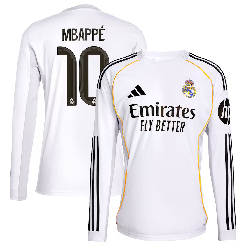 Kylian Mbappé Real Madrid Long Sleeve Home Jersey 2025/26