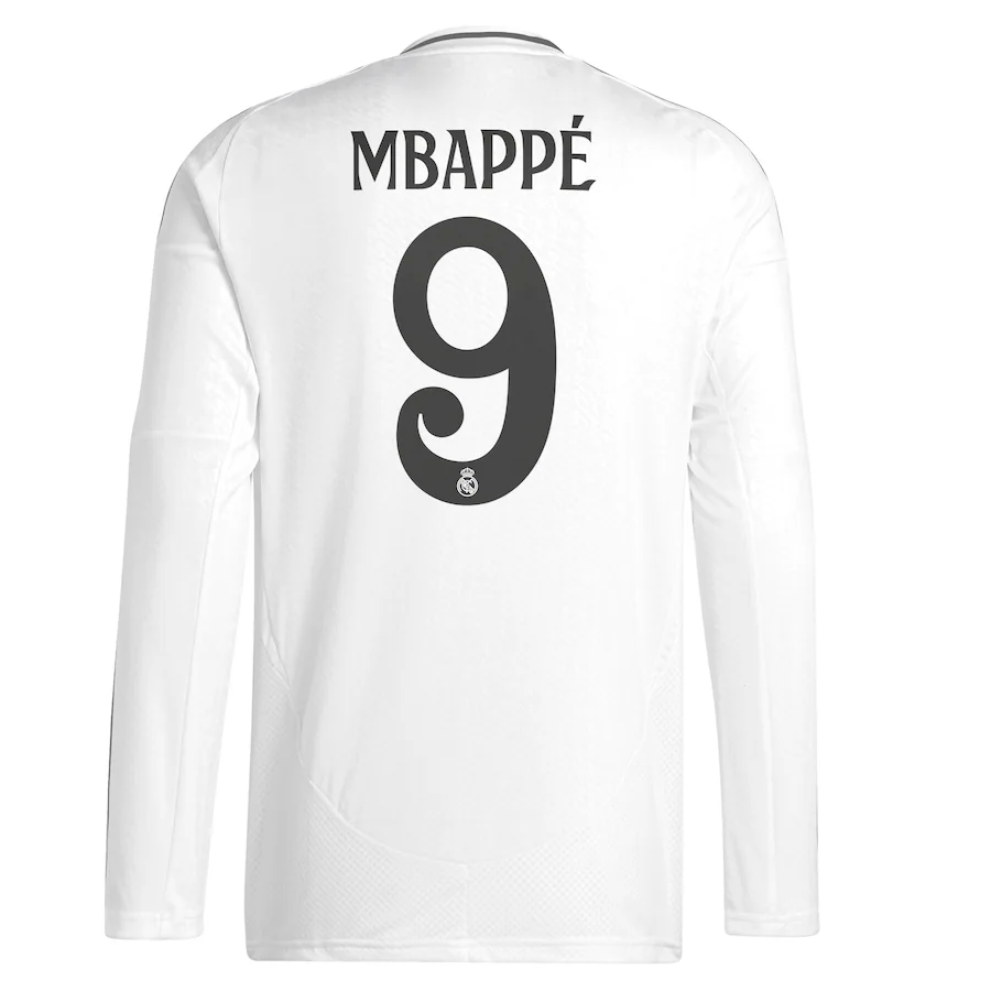 Kylian Mbappe Real Madrid Home Long Sleeve Jersey 2024/25 Eurosport