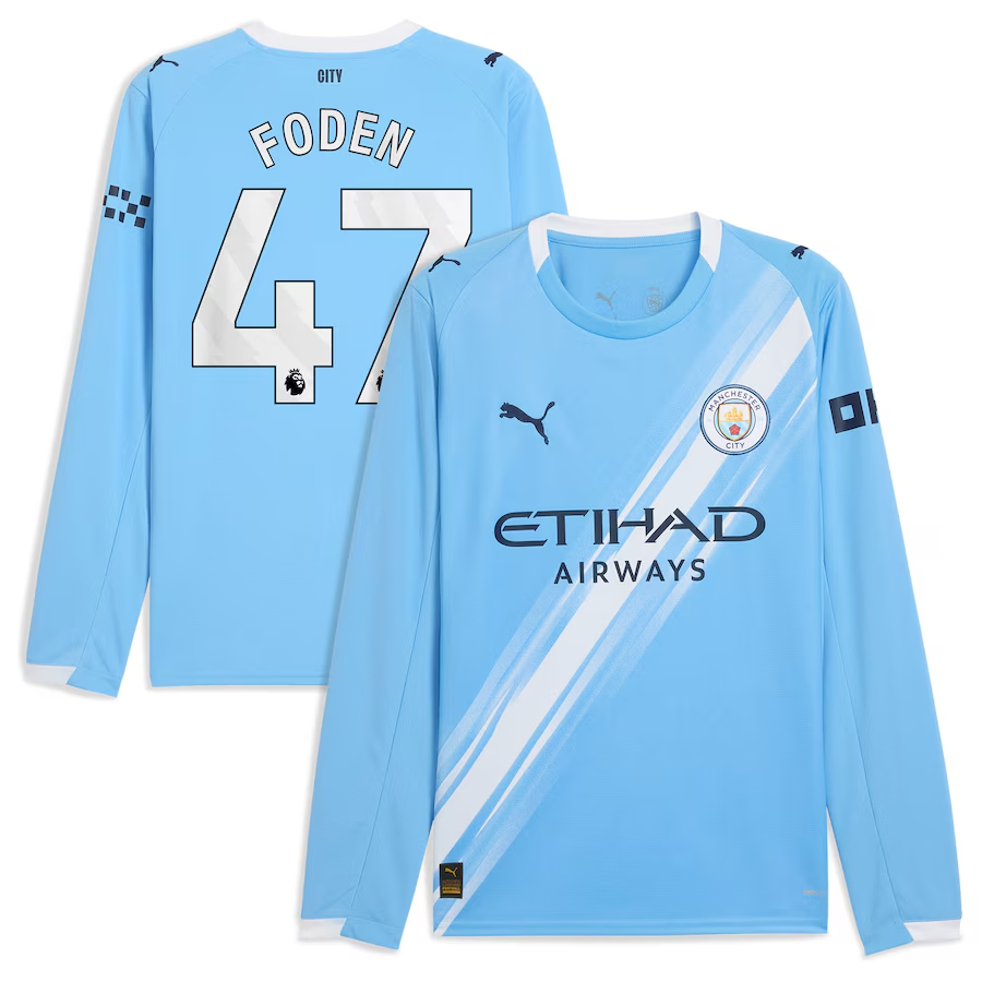 Phil Foden Manchester City Home Long Sleeve Jersey 2025/26